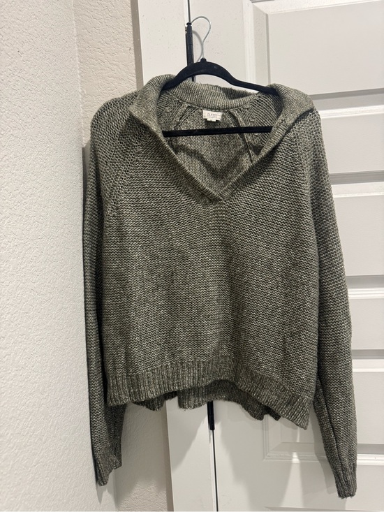 Anna Sweaters - Anna Olive Green V-Neck Hooded Knit Sweater